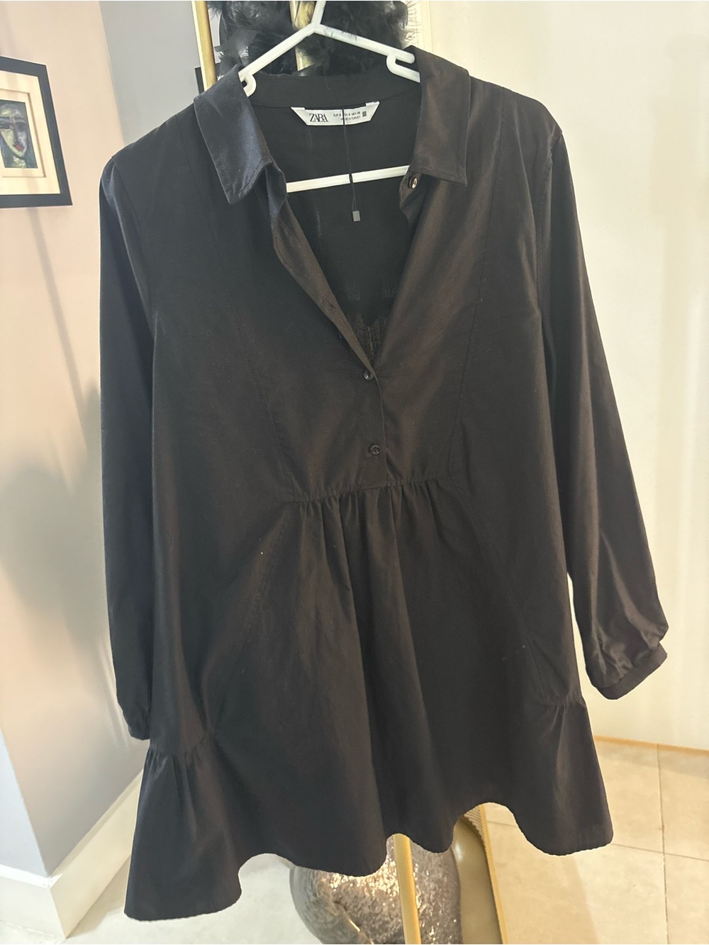 Zara Black Long-Sleeve Tiered Babydoll Dress